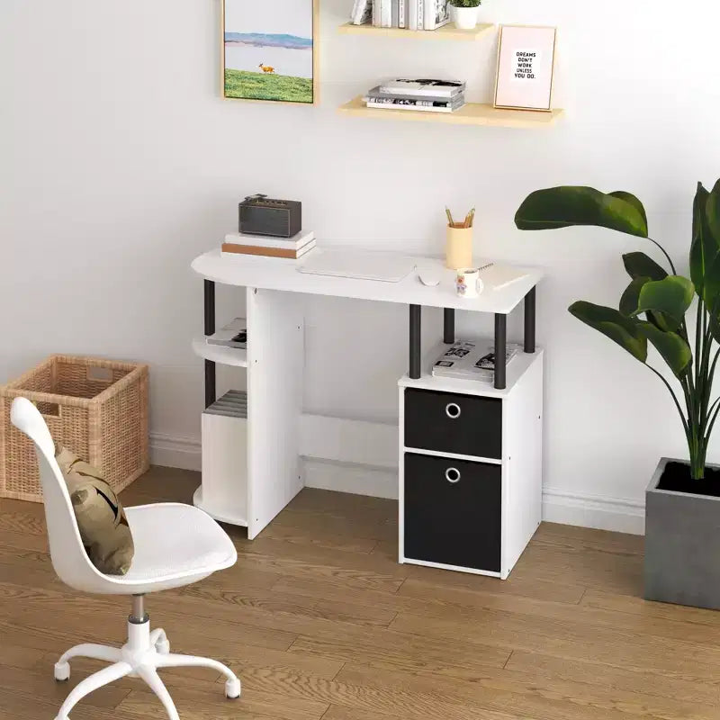 HOMLUX Bureau Informatique Simple avec Étagère Latérale et 2 Bacs de Rangement