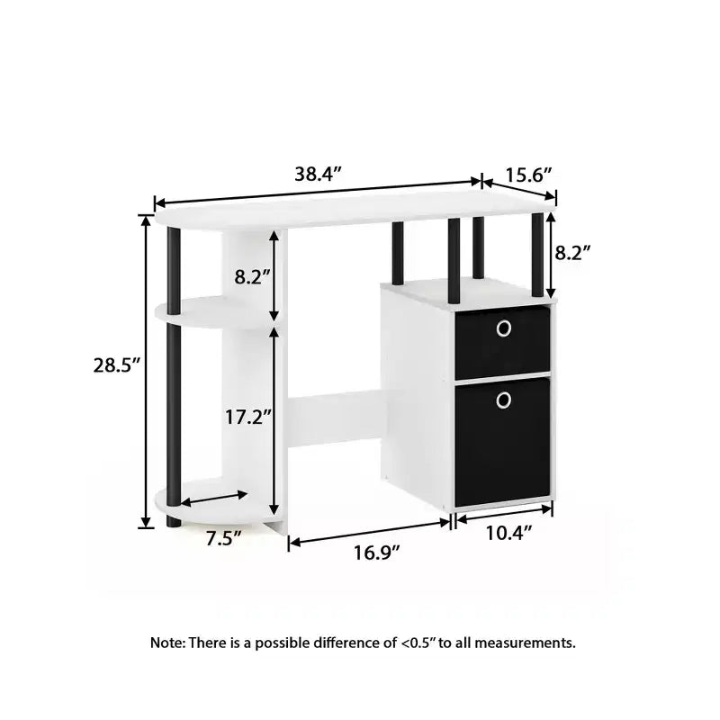 HOMLUX Bureau Informatique Simple avec Étagère Latérale et 2 Bacs de Rangement