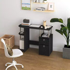 HOMLUX Bureau Informatique Simple avec Étagère Latérale et 2 Bacs de Rangement