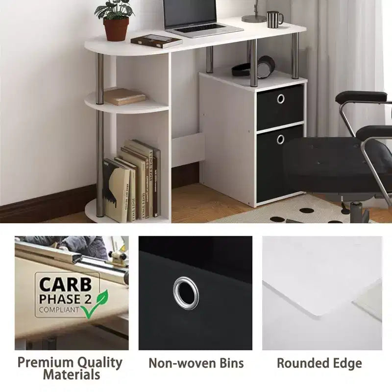 HOMLUX Bureau Informatique Simple avec Étagère Latérale et 2 Bacs de Rangement