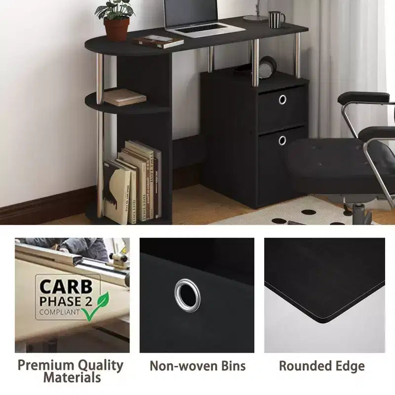 HOMLUX Bureau Informatique Simple avec Étagère Latérale et 2 Bacs de Rangement