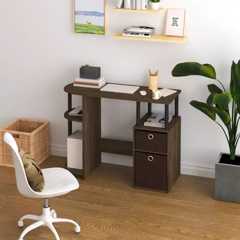 HOMLUX Bureau Informatique Simple avec Étagère Latérale et 2 Bacs de Rangement