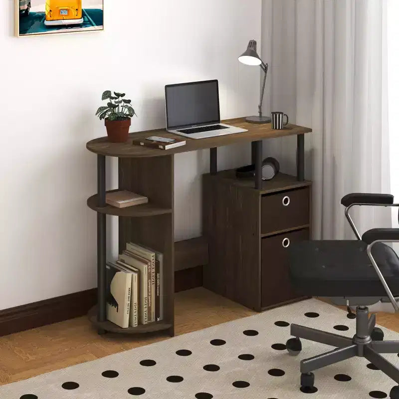 HOMLUX Bureau Informatique Simple avec Étagère Latérale et 2 Bacs de Rangement