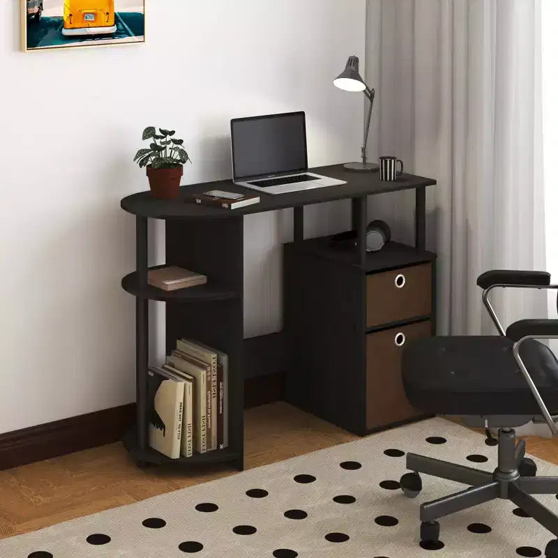 HOMLUX Bureau Informatique Simple avec Étagère Latérale et 2 Bacs de Rangement