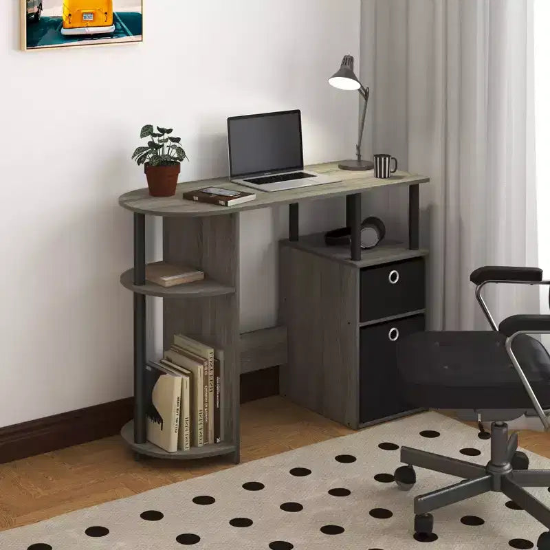 HOMLUX Bureau Informatique Simple avec Étagère Latérale et 2 Bacs de Rangement