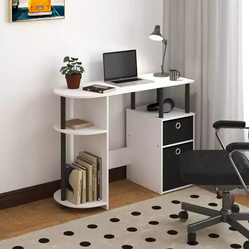 HOMLUX Bureau Informatique Simple avec Étagère Latérale et 2 Bacs de Rangement