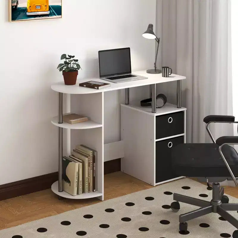 HOMLUX Bureau Informatique Simple avec Étagère Latérale et 2 Bacs de Rangement
