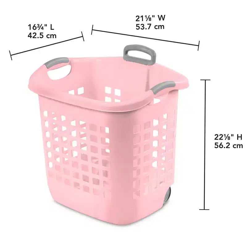 Lot de 4 paniers à linge à roulettes Sterilite Ultra, 60 litres, avec poignées, rose
