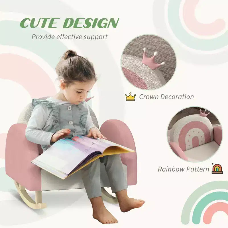 Fauteuil à bascule pour enfants, Chaise pour tout-petits Princesse Couronne, Fauteuil à bascule pour enfants pour chambre, salle de jeux