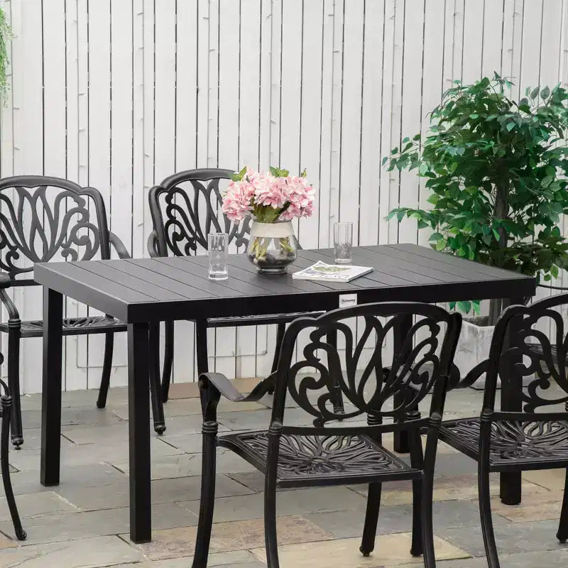 Table à manger d'extérieur pour 6 personnes, table de patio rectangulaire, pieds en métal aluminium pour jardin, pelouse, patio