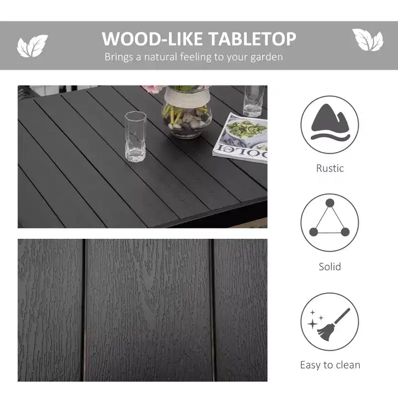Table à manger d'extérieur pour 6 personnes, table de patio rectangulaire, pieds en métal aluminium pour jardin, pelouse, patio