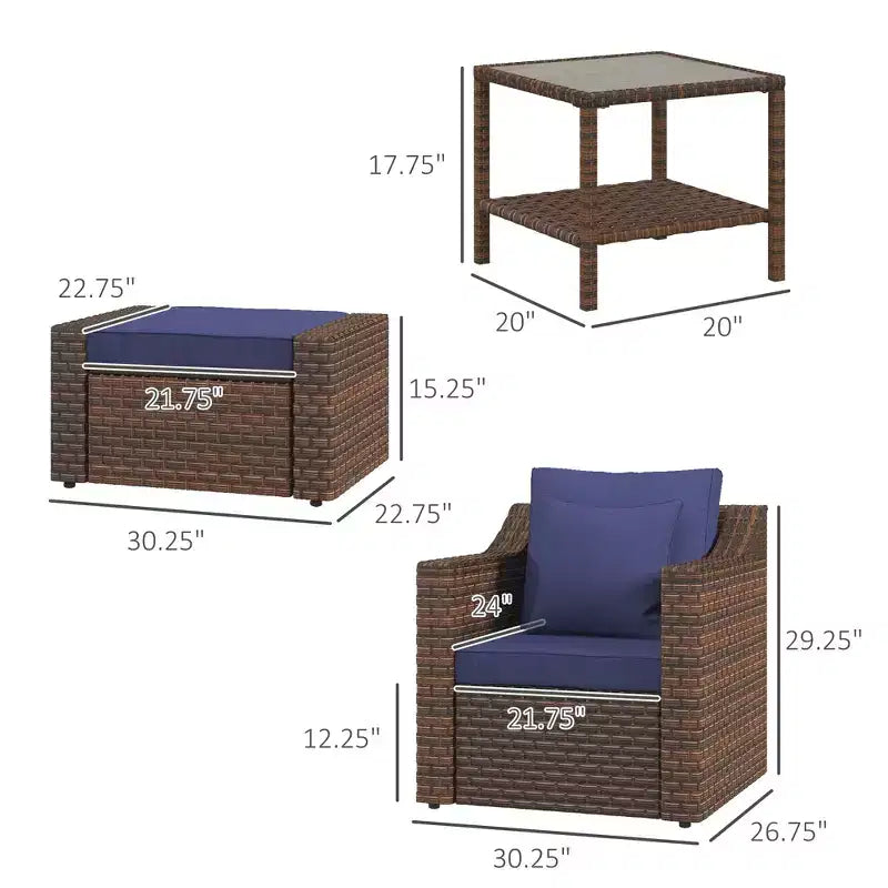 Ensemble de mobilier de patio 5 pièces, ensemble fauteuil et repose-pieds en rotin PE tout temps avec table et coussins