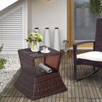 Table d'appoint d'extérieur avec trou pour parasol, table d'appoint en rotin à 2 niveaux avec étagère de rangement, tout temps pour l'extérieur, le patio, le jardin.