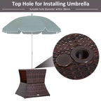 Table d'appoint d'extérieur avec trou pour parasol, table d'appoint en rotin à 2 niveaux avec étagère de rangement, tout temps pour l'extérieur, le patio, le jardin.