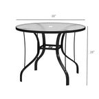 Table de patio ronde de 38 po avec trou pour parasol, table à manger d'extérieur en verre trempé