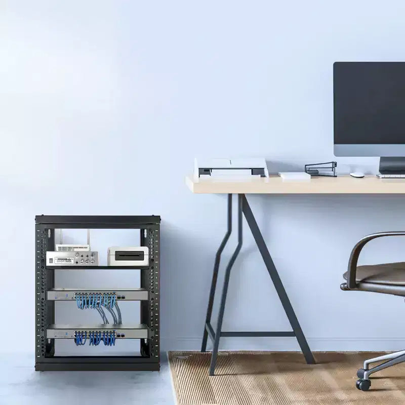 Rack de serveur VEVOR 12U à montage mural, capacité de charge maximale de 68 kg, rack réseau à cadre ouvert avec porte pivotante à 180 degrés, acier au carbone, noir