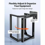 Rack de serveur VEVOR 12U à montage mural, capacité de charge maximale de 68 kg, rack réseau à cadre ouvert avec porte pivotante à 180 degrés, acier au carbone, noir