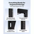 Rack de serveur VEVOR 12U à montage mural, capacité de charge maximale de 68 kg, rack réseau à cadre ouvert avec porte pivotante à 180 degrés, acier au carbone, noir