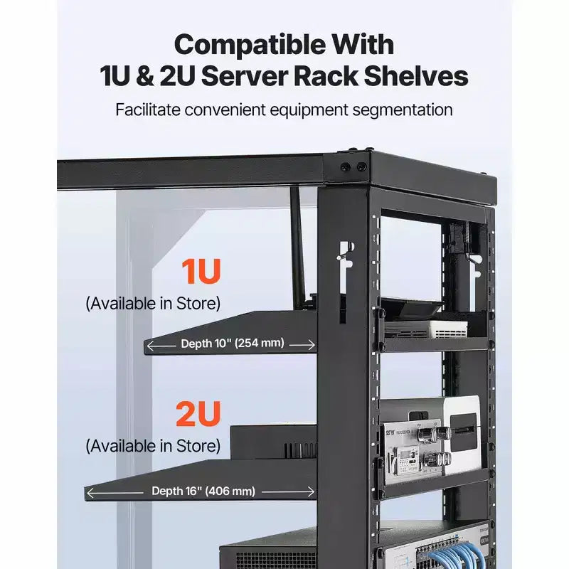 Rack de serveur VEVOR 12U à montage mural, capacité de charge maximale de 68 kg, rack réseau à cadre ouvert avec porte pivotante à 180 degrés, acier au carbone, noir