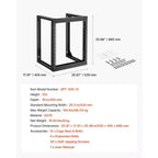 Rack de serveur VEVOR 12U à montage mural, capacité de charge maximale de 68 kg, rack réseau à cadre ouvert avec porte pivotante à 180 degrés, acier au carbone, noir