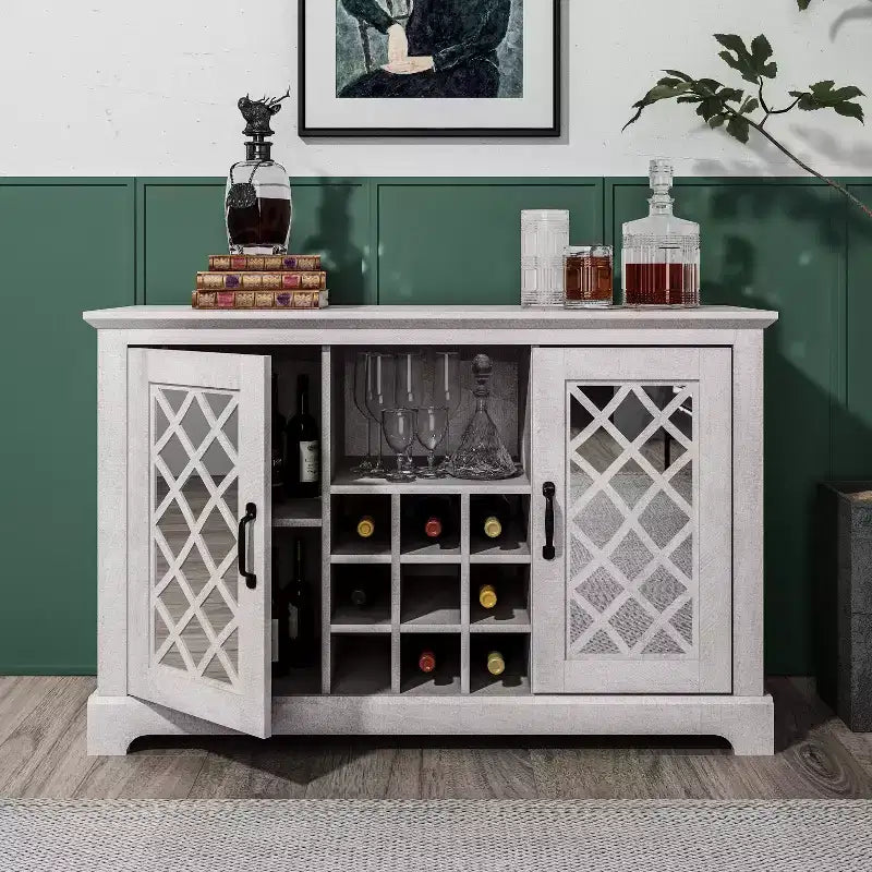 Meuble Galano à 2 portes avec rangement pour bouteilles et portes à découpes 45,7 L 15,7 P 29,3 H