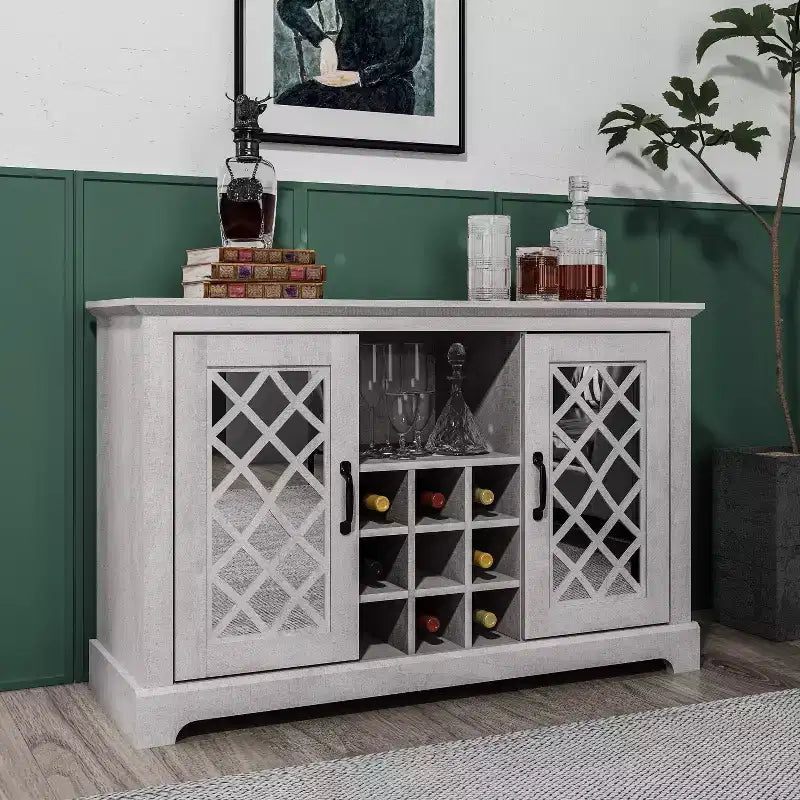 Meuble Galano à 2 portes avec rangement pour bouteilles et portes à découpes 45,7 L 15,7 P 29,3 H