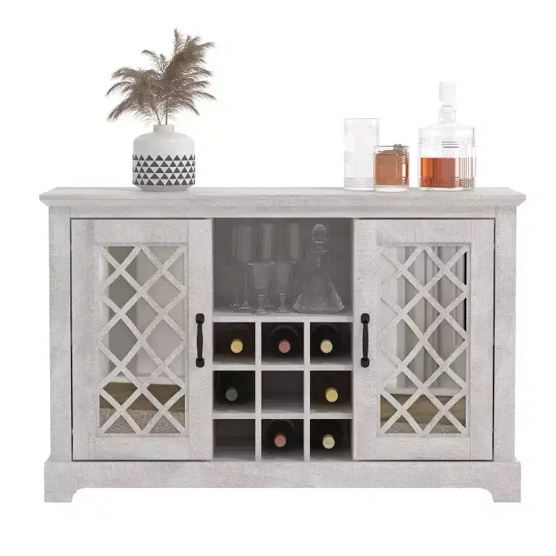 Meuble Galano à 2 portes avec rangement pour bouteilles et portes à découpes 45,7 L 15,7 P 29,3 H