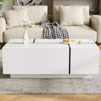 Table basse centrale moderne avec finition brillante, Table basse extensible avec 2 espaces de rangement et 2 tiroirs pour salon - Panipeachy