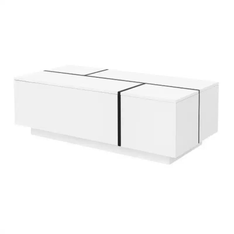 Table basse centrale moderne avec finition brillante, Table basse extensible avec 2 espaces de rangement et 2 tiroirs pour salon - Panipeachy