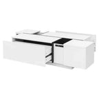 Table basse centrale moderne avec finition brillante, Table basse extensible avec 2 espaces de rangement et 2 tiroirs pour salon - Panipeachy