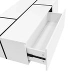 Table basse centrale moderne avec finition brillante, Table basse extensible avec 2 espaces de rangement et 2 tiroirs pour salon - Panipeachy