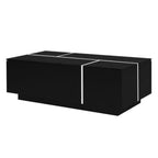 Table basse centrale moderne avec finition brillante, Table basse extensible avec 2 espaces de rangement et 2 tiroirs pour salon - Panipeachy