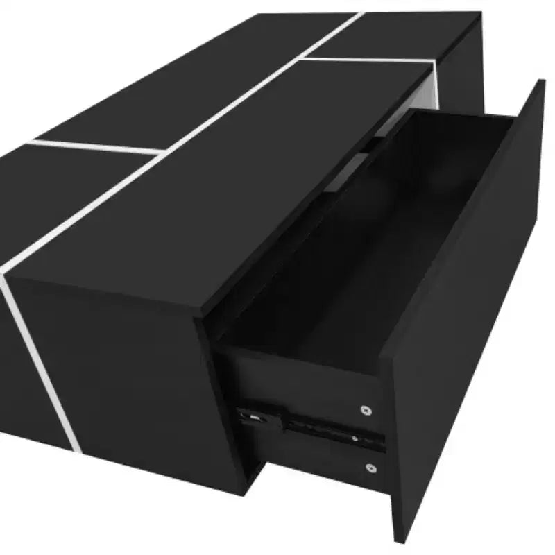 Table basse centrale moderne avec finition brillante, Table basse extensible avec 2 espaces de rangement et 2 tiroirs pour salon - Panipeachy