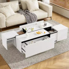 Table basse centrale moderne avec finition brillante, Table basse extensible avec 2 espaces de rangement et 2 tiroirs pour salon - Panipeachy