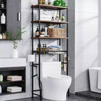 Over - Toilet Storage Shelf 4 - Tier Bathroom Organizer Cabinet Rack With Waterproof Feet Pad And Basket Brown