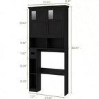 Meuble de rangement pour toilettes avec deux portes, porte-rouleau de papier toilette, étagère autoportante noire peu encombrante avec anti