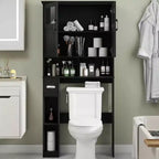 Meuble de rangement pour toilettes avec deux portes, porte-rouleau de papier toilette, étagère autoportante noire peu encombrante avec anti