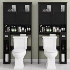 Meuble de rangement pour toilettes avec deux portes, porte-rouleau de papier toilette, étagère autoportante noire peu encombrante avec anti