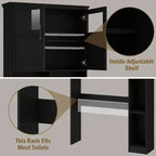 Meuble de rangement pour toilettes avec deux portes, porte-rouleau de papier toilette, étagère autoportante noire peu encombrante avec anti
