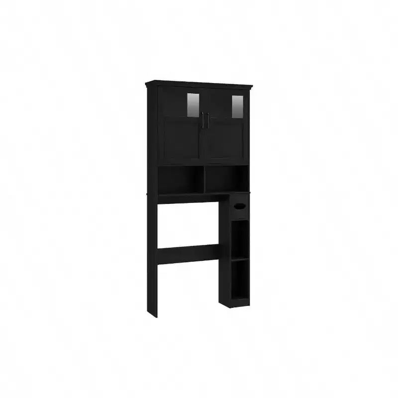 Meuble de rangement pour toilettes avec deux portes, porte-rouleau de papier toilette, étagère autoportante noire peu encombrante avec anti