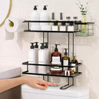 Étagère de rangement au-dessus des toilettes à 2 niveaux avec panier amovible, porte-papier, rangement au-dessus des toilettes, adhésif non marquant