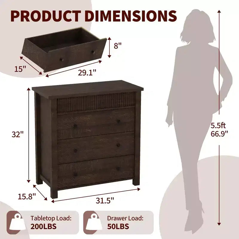 Commode de chambre à coucher, table de chevet, commode en bois, table d'appoint cannelée, organiseur de rangement