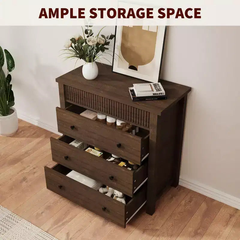 Commode de chambre à coucher, table de chevet, commode en bois, table d'appoint cannelée, organiseur de rangement