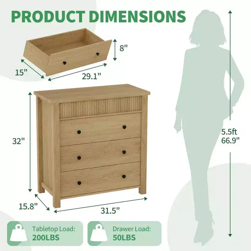Commode de chambre à coucher, table de chevet, commode en bois, table d'appoint cannelée, organiseur de rangement