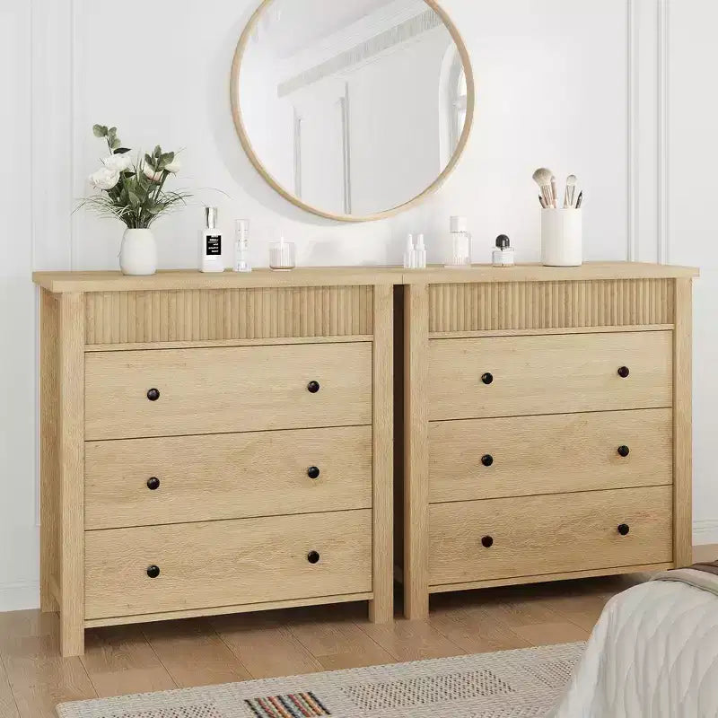 Commode de chambre à coucher, table de chevet, commode en bois, table d'appoint cannelée, organiseur de rangement