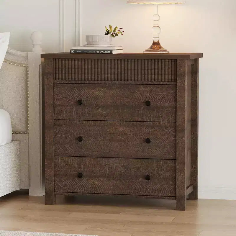 Commode de chambre à coucher, table de chevet, commode en bois, table d'appoint cannelée, organiseur de rangement