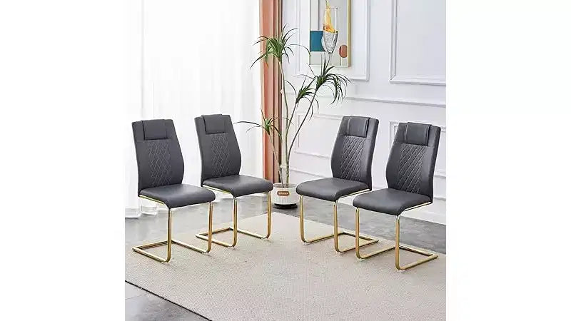 Dining Chairs Set of 6, Leather Upholstered Accent Chair with Metal Legs, Modern Comfortable Sponge Chair for Dining Room Living Room Grey