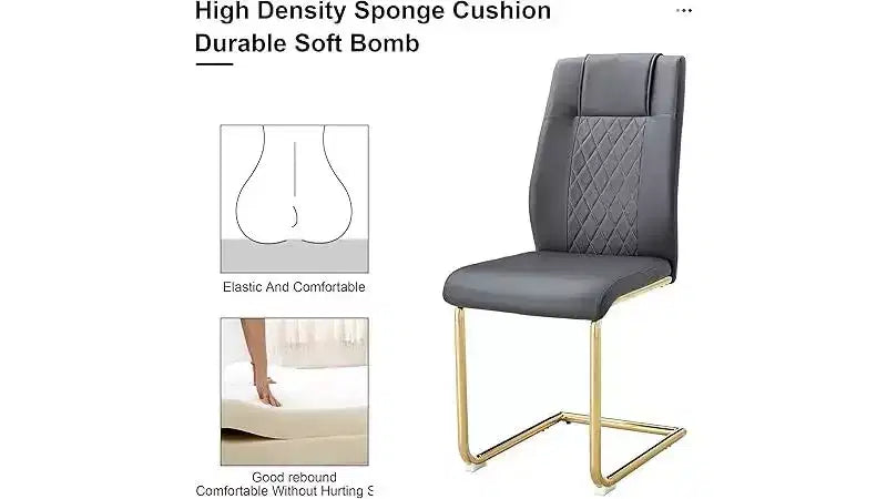 Lot de 6 chaises de salle à manger, chaise d'appoint rembourrée en cuir avec pieds en métal, chaise éponge moderne et confortable pour salle à manger et salon, gris