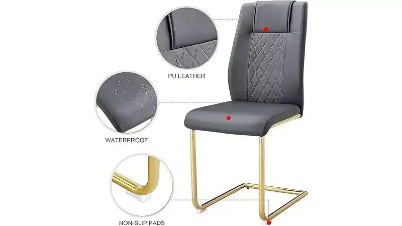 Lot de 6 chaises de salle à manger, chaise d'appoint rembourrée en cuir avec pieds en métal, chaise éponge moderne et confortable pour salle à manger et salon, gris