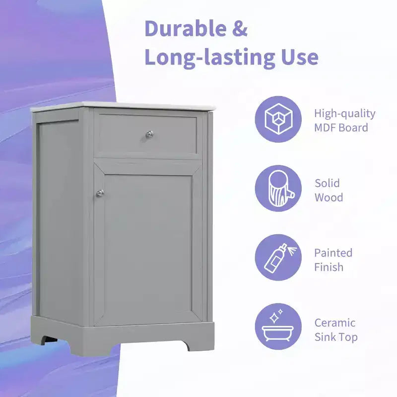Meuble-lavabo MAYEERTY 20 pouces avec lavabo, porte à fermeture amortie, étagère de rangement réglable, gris